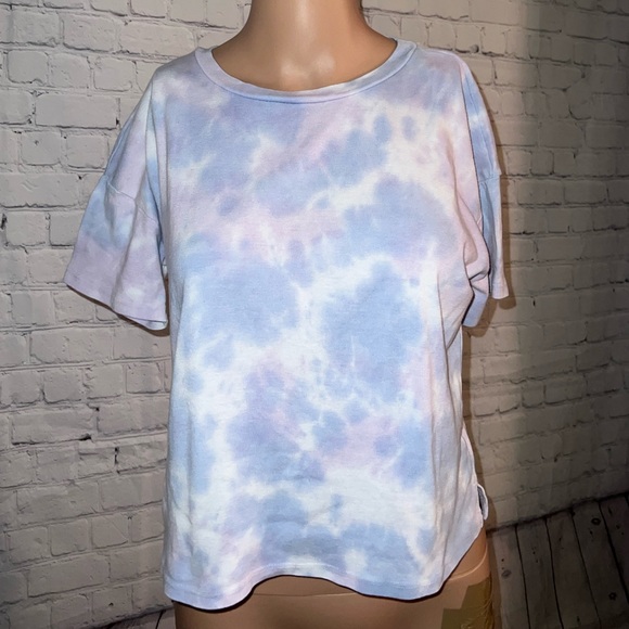 Pink Rose Tops - Pink Rose Blue, Purple & White Tye Dye Shirt size S